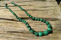 Polished Malachite Ball Shaped Mixed Size Beaded Necklace - Sold Per Item- From Congo