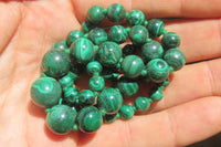 Polished Malachite Ball Shaped Mixed Size Beaded Necklace - Sold Per Item- From Congo