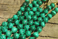 Polished Malachite Ball Shaped Mixed Size Beaded Necklace - Sold Per Item- From Congo