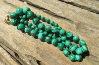 Polished Malachite Ball Shaped Mixed Size Beaded Necklace - Sold Per Item- From Congo