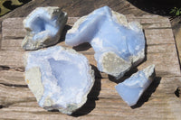 Natural Blue Lace Agate Geode Specimens x 4 From Malawi