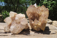 Natural Smokey Phantom Quartz Clusters x 2 From Luena, Congo