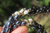 Polished Hematite and Freshwater Pearl Triple Twisted Beaded Necklace and Bracelet Set - Sold Per Item - From Southern Africa