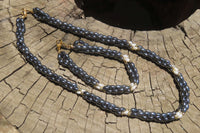 Polished Hematite and Freshwater Pearl Triple Twisted Beaded Necklace and Bracelet Set - Sold Per Item - From Southern Africa