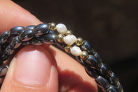 Polished Hematite and Freshwater Pearl Triple Twisted Beaded Necklace and Bracelet Set - Sold Per Item - From Southern Africa