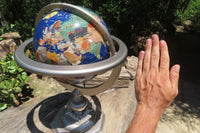 Hand Made Giant Mixed Gemstone Revolving World Globe with Metal Stand x 1 From China