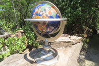 Hand Made Giant Mixed Gemstone Revolving World Globe with Metal Stand x 1 From China