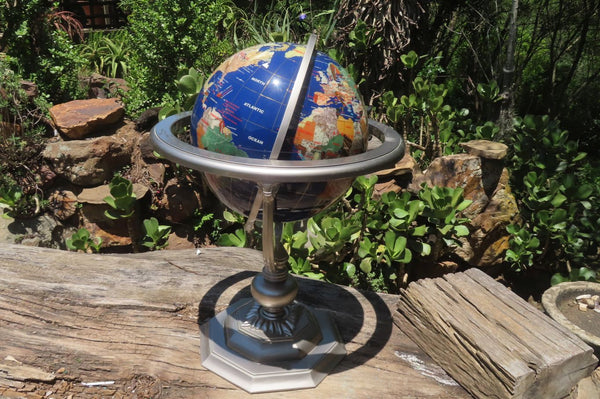 Hand Made Giant Mixed Gemstone Revolving World Globe with Metal Stand x 1 From China