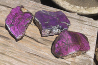 Polished On One Side Metallic Purpurite x 3 From Namibia