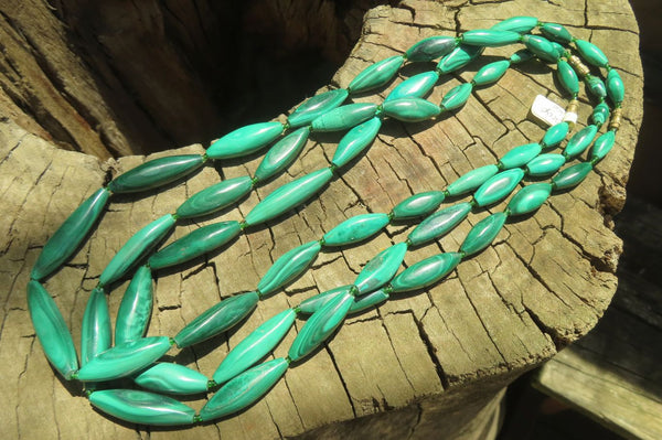 Polished Small Malachite Barrel Shaped Beaded Necklace - Sold Per Item - From Congo