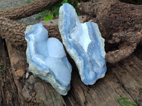 Natural Blue Lace Agate Geode Specimens x 2 From Malawi