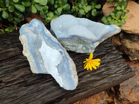 Natural Blue Lace Agate Geode Specimens x 2 From Malawi