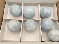 Polished Blue Calcite Spheres x 7 From Madagascar