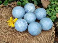 Polished Blue Calcite Spheres x 7 From Madagascar