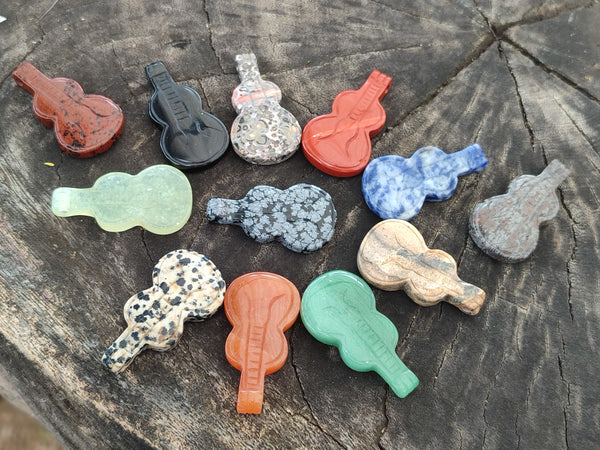 Polished Mixed Set Of 12 Gemstone Guitar Pendants - Sold Per Box - From Southern Africa