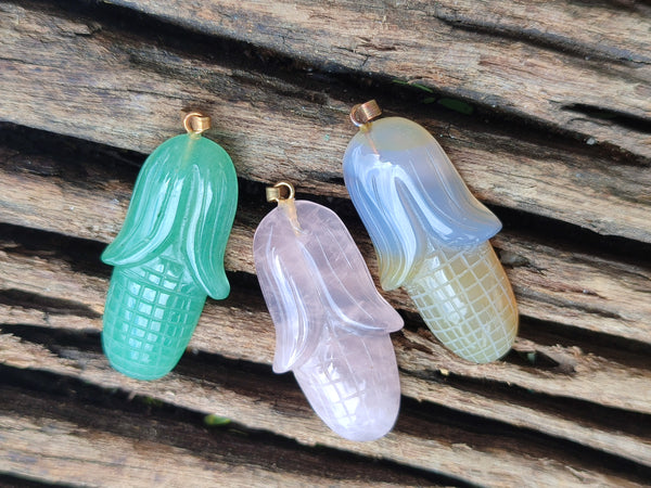 Polished Mixed Set Of 12 Gemstone Maize / Corn Cob Pendants - Sold Per Box - From World