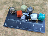 Polished Mixed Box Set of 12 Gemstone Dice Pendants - Sold Per Box - From World