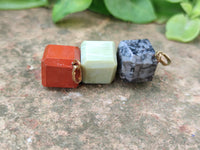 Polished Mixed Box Set of 12 Gemstone Dice Pendants - Sold Per Box - From World