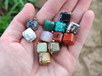 Polished Mixed Box Set of 12 Gemstone Dice Pendants - Sold Per Box - From World