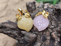 Polished Mixed Box Set of 12 Gemstone Strawberry Pendants with Gold Leaf Clasp - Sold Per Box - From World