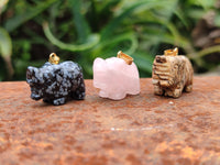 Polished Mixed Box Set of 12 Gemstone Elephant Pendants with Gold Clasp - Sold Per Box - From World