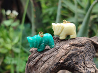 Polished Mixed Box Set of 12 Gemstone Elephant Pendants with Gold Clasp - Sold Per Box - From World