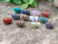 Polished Mixed Box Set of 12 Gemstone Elephant Pendants with Gold Clasp - Sold Per Box - From World