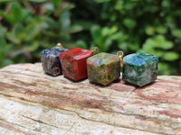 Polished Mixed Box Set of 20 Gemstone Dice Pendants with Gold Clasp - Sold Per Box - From World