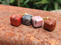 Polished Mixed Box Set of 20 Gemstone Dice Pendants with Gold Clasp - Sold Per Box - From World