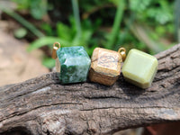 Polished Mixed Box Set of 20 Gemstone Dice Pendants with Gold Clasp - Sold Per Box - From World