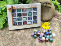 Polished Mixed Box Set of 20 Gemstone Dice Pendants with Gold Clasp - Sold Per Box - From World