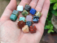 Polished Mixed Box Set of 20 Gemstone Dice Pendants with Gold Clasp - Sold Per Box - From World