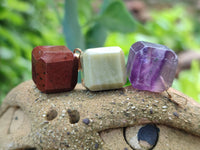 Polished Mixed Box Set of 20 Gemstone Dice Pendants with Gold Clasp - Sold Per Box - From World