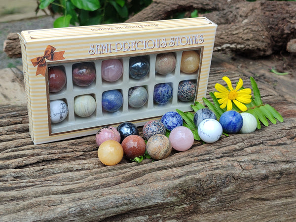 Polished Mixed Box Set of 12 Mini Gemstone Sphere - Sold Per Box - From World