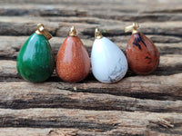 Polished Mixed Box Set of 12 Mini Gemstone Teardrop Pendants with Gold Clasp - Sold Per Box - From World