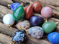 Polished Mixed Box Set of 12 Mini Gemstone Teardrop Pendants with Gold Clasp - Sold Per Box - From World