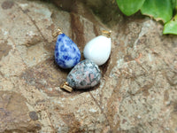 Polished Mixed Box Set of 12 Mini Gemstone Teardrop Pendants with Gold Clasp - Sold Per Box - From World