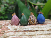 Polished Mixed Box Set of 12 Mini Gemstone Teardrop Pendants with Gold Clasp - Sold Per Box - From World