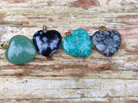 Polished Mixed Box Set of 12 Mini Gemstone Heart Pendants with Gold Clasp - Sold Per Box - From World