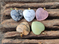 Polished Mixed Box Set of 12 Mini Gemstone Heart Pendants with Gold Clasp - Sold Per Box - From World