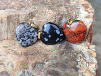 Polished Mixed Box Set of 12 Mini Gemstone Heart Pendants with Gold Clasp - Sold Per Box - From World