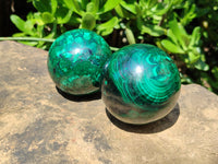 Polished Flower Banded Malachite Spheres x 3 From Congo