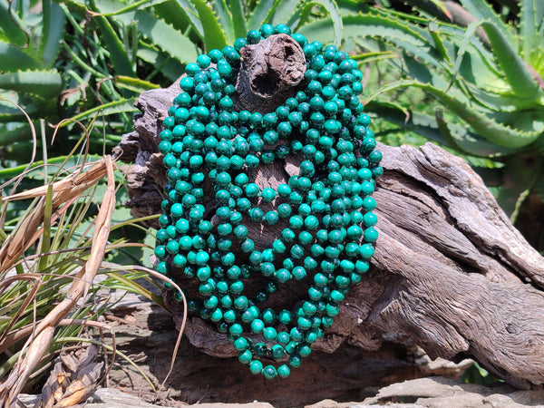 Polished Malachite Ball Shaped 8 mm Beaded Necklace - Sold Per Item- From Congo