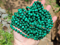 Polished Malachite Ball Shaped 8 mm Beaded Necklace - Sold Per Item- From Congo