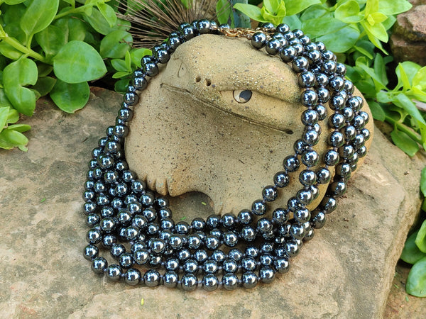 Polished Silver Hematite Ball Shaped Beaded Necklace - Sold Per Item - From China