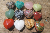 Polished Mixed Box Set of 12 Convex Gemstone Heart Pendants - Sold Per Box - From Southern Africa