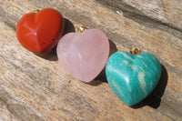 Polished Mixed Box Set of 12 Convex Gemstone Heart Pendants - Sold Per Box - From Southern Africa