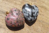 Polished Mixed Box Set of 12 Convex Gemstone Heart Pendants - Sold Per Box - From Southern Africa