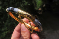 Polished Classic Snowflake Obsidian and Brass 4 Section Bracelet - Sold Per Item - From Mexico