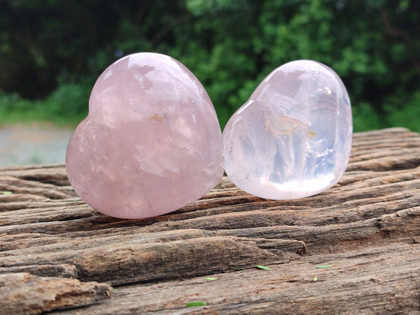 Polished Rose Quartz Gemstone Hearts x 6 From Madagascar